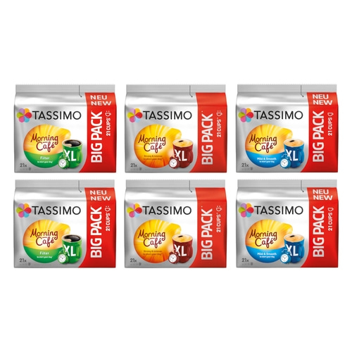 TASSIMO Kapseln T-Discs Morning Café XL Big Packs Mix-Paket Filter Mild&Smooth