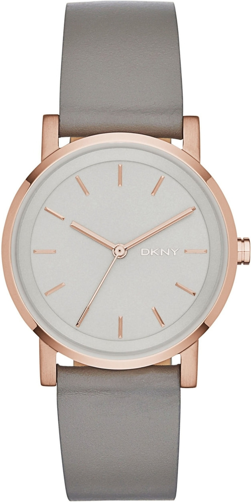 DKNY Damen Armbanduhr SOHO NY2341 Quarzuhr Lederarmband 34mm grau/rosé B-WARE