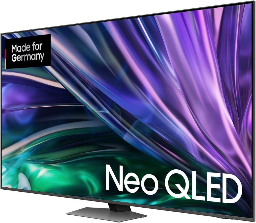 Fernseher mit Neo QLED-Technologie, Made for Germany, violett-grüner Hintergrund