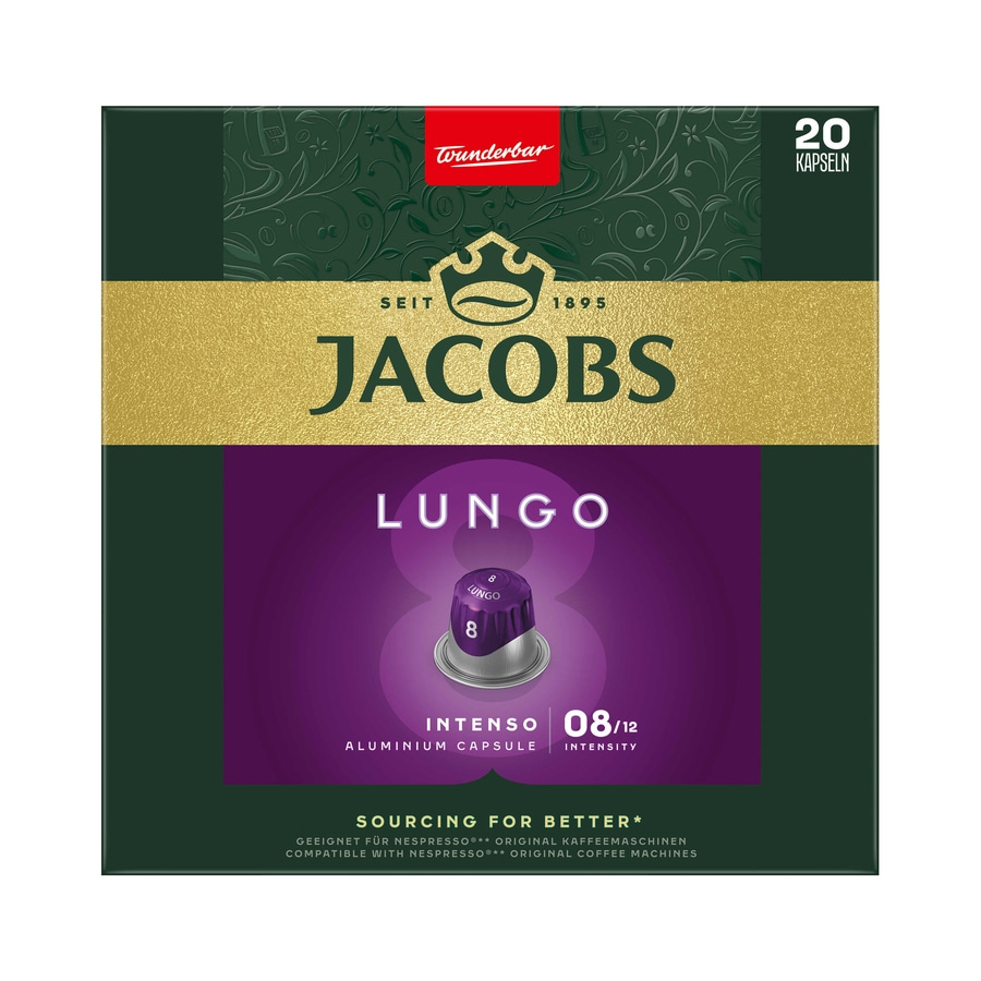 JACOBS Kapseln Nespresso®* kompatibel 5x20 Lungo 8 Intenso+ 5x20 Decaffeinato 6