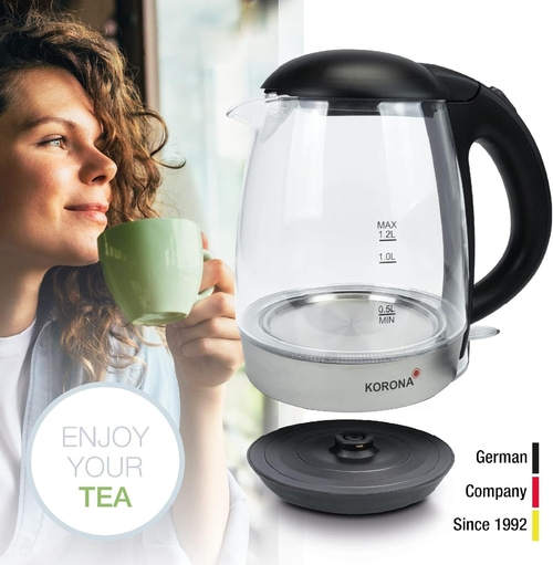 KORONA Glas Wasserkocher 20608 1,2 Liter 2200 Watt Edelstahl LED Beleuchtung NEU