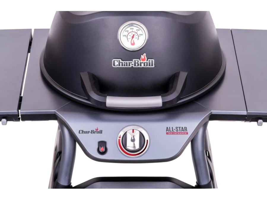 Char-Broil Grill mit Temperaturanzeige, All-Star Tru-Infrarot-Technologie, schwarzes Design, robust und langlebig.