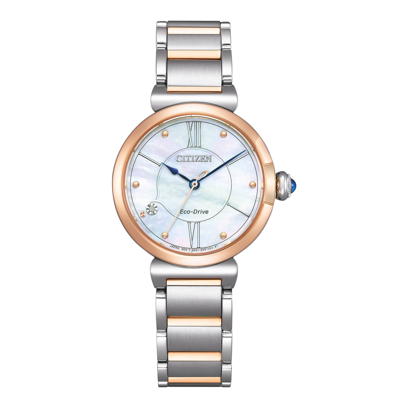 Citizen Damenuhr mit Perlmutt-Zifferblatt und roségoldfarbenem Gehäuse und Armband