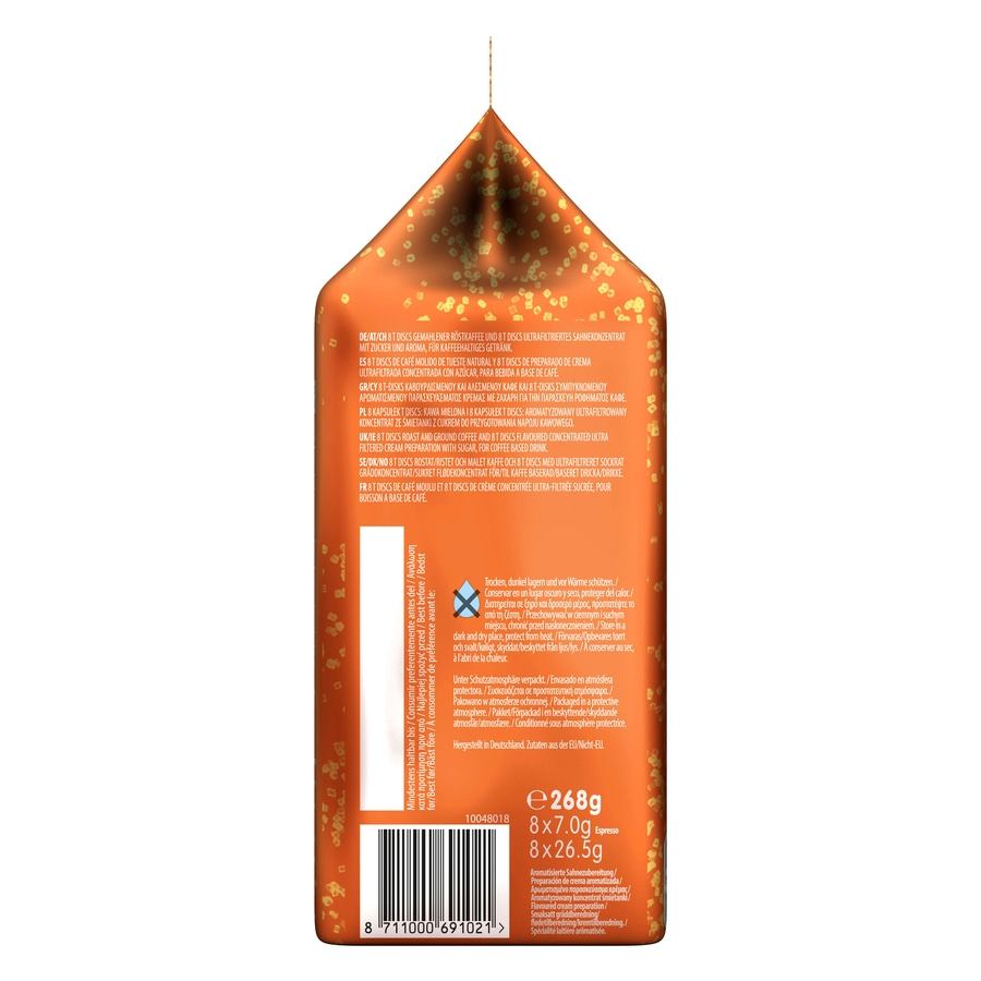Kaffeeprodukt mit Espresso, 8x7.0g und 8x26.5g, hergestellt in Deutschland.