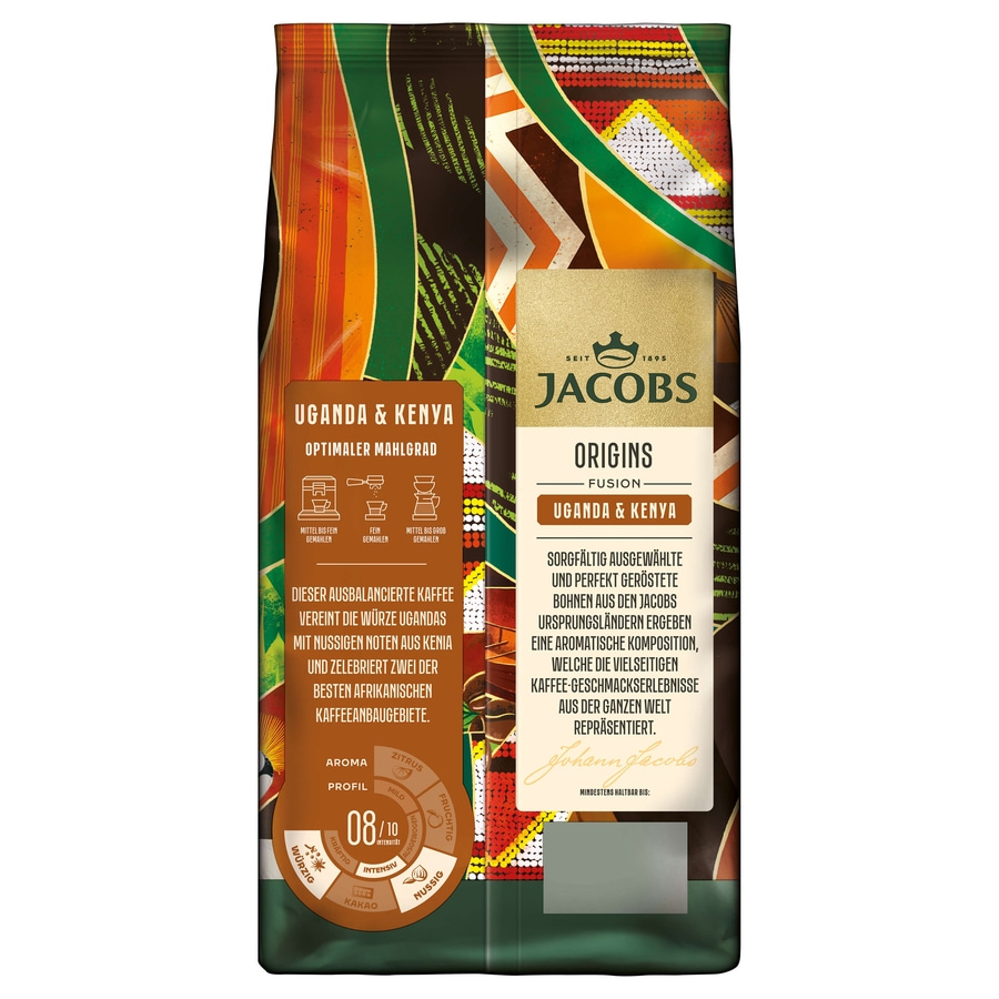 JACOBS Kaffeebohnen Origins Uganda & Kenya ganze Bohne 2 x 1 kg Bohnenkaffee