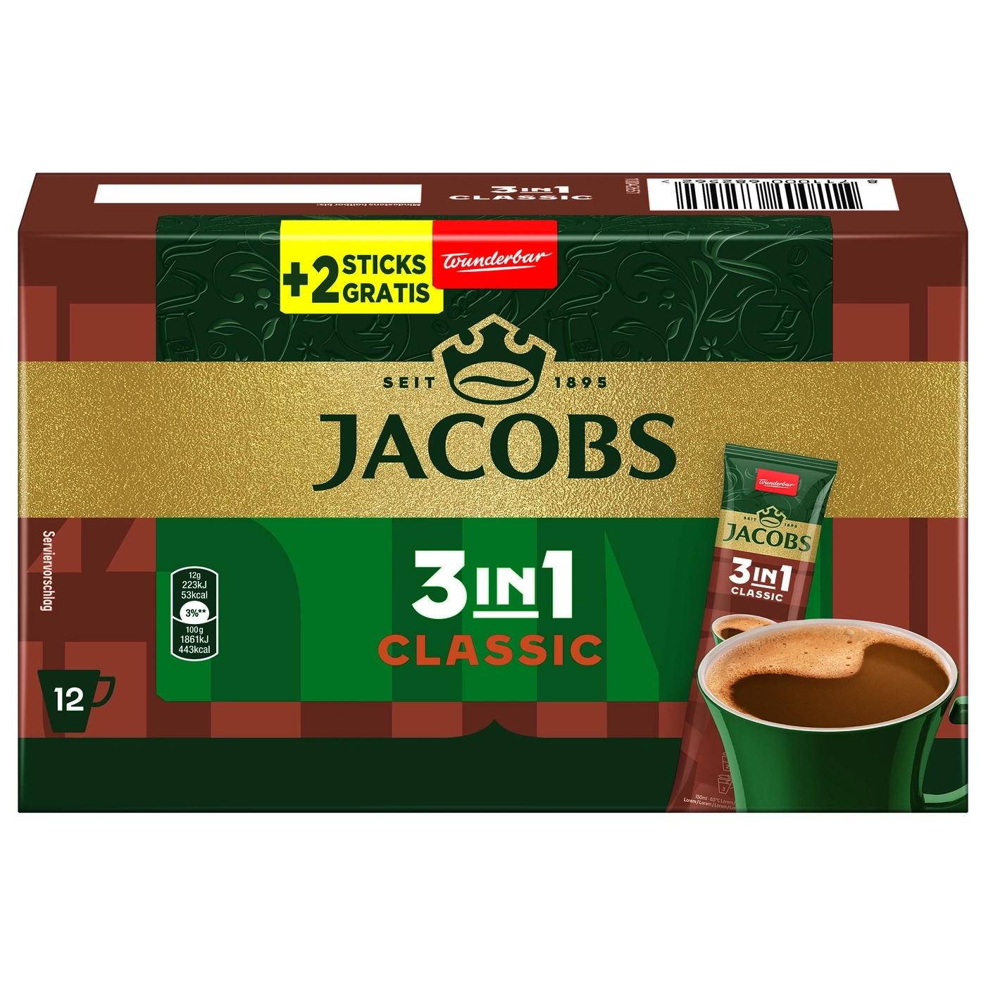 Jacobs 3in1 Classic Kaffee mit 12 Sticks und +2 Gratis