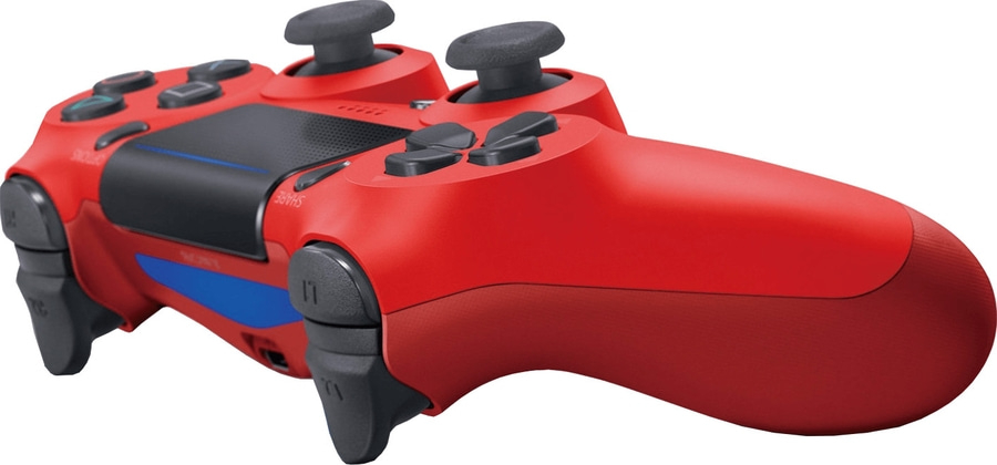 Roter Playstation 4 Controller. Gamepad für Videospiele. Spielkonsole Zubehör.