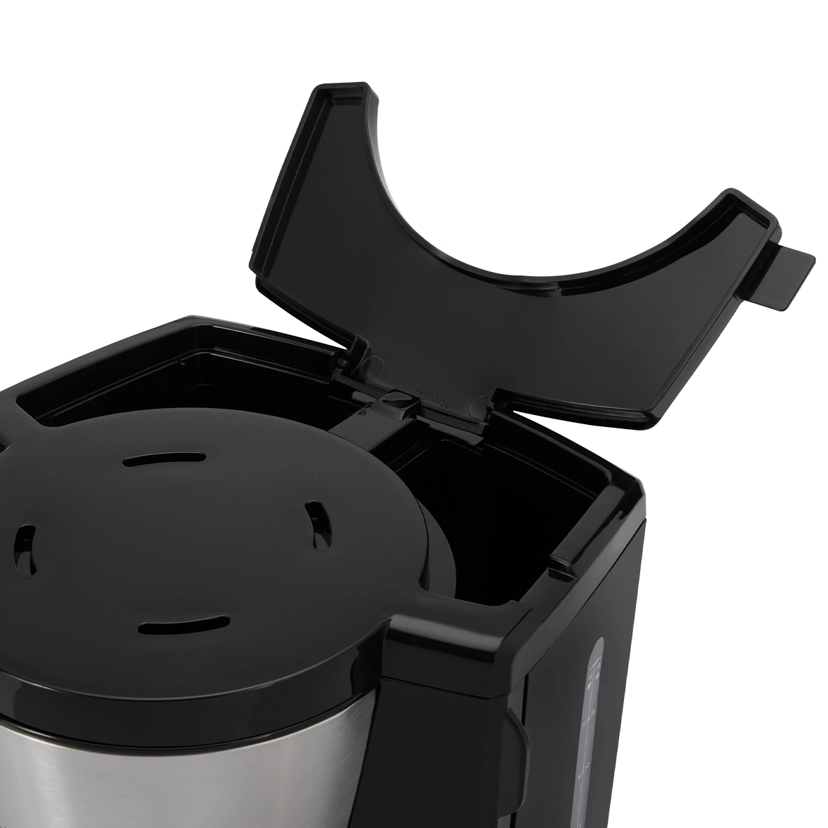 Oberseite einer Kaffeemaschine mit offenem Deckel