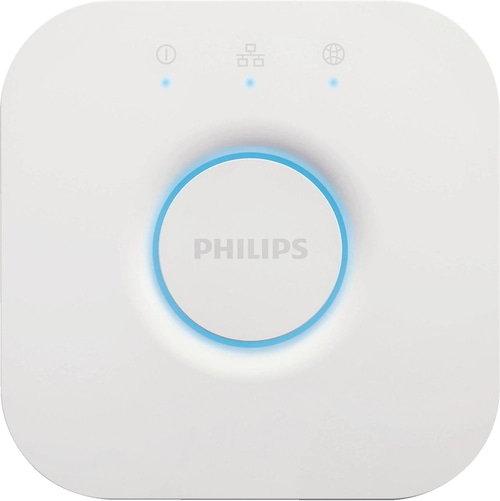 Weißes Philips-Gerät mit blauer Beleuchtung und drei Symbolen oben.