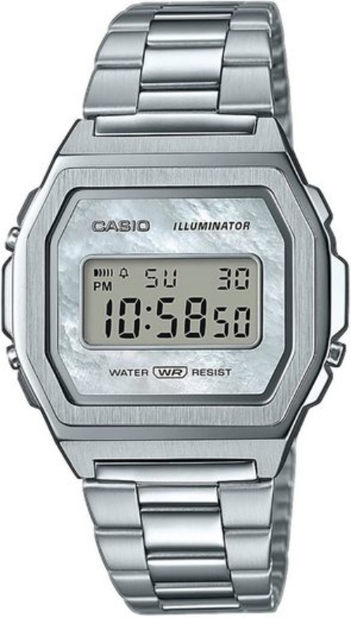 Silberne Casio Uhr mit digitaler Anzeige und Metallarmband