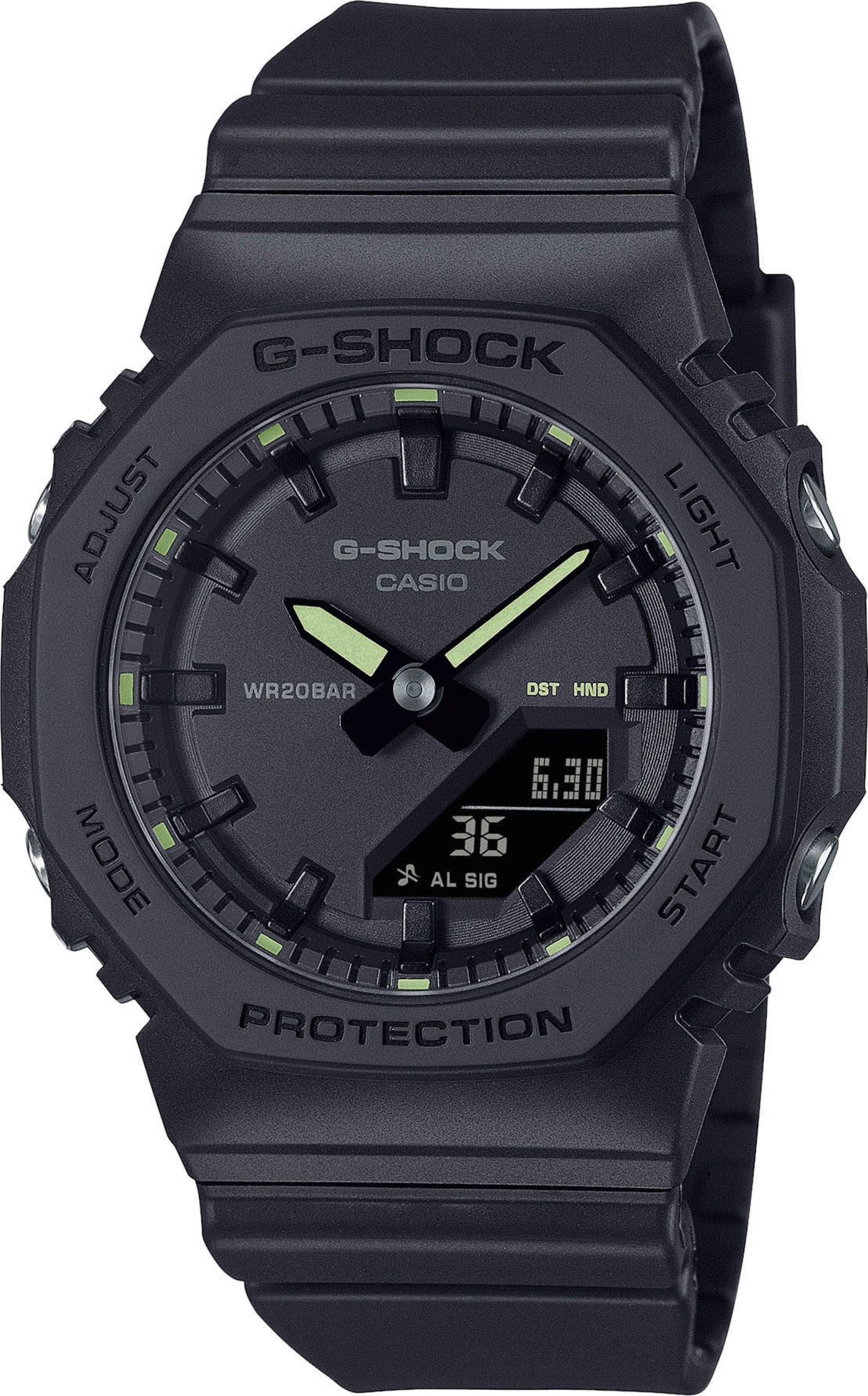 Schwarze G-Shock Uhr mit analoger und digitaler Anzeige