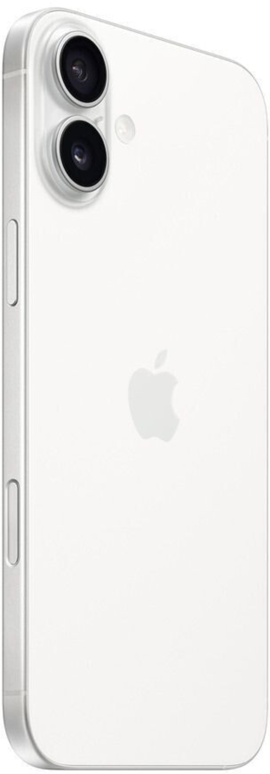 Weißes iPhone mit zwei Kameras und Apple-Logo auf der Rückseite.