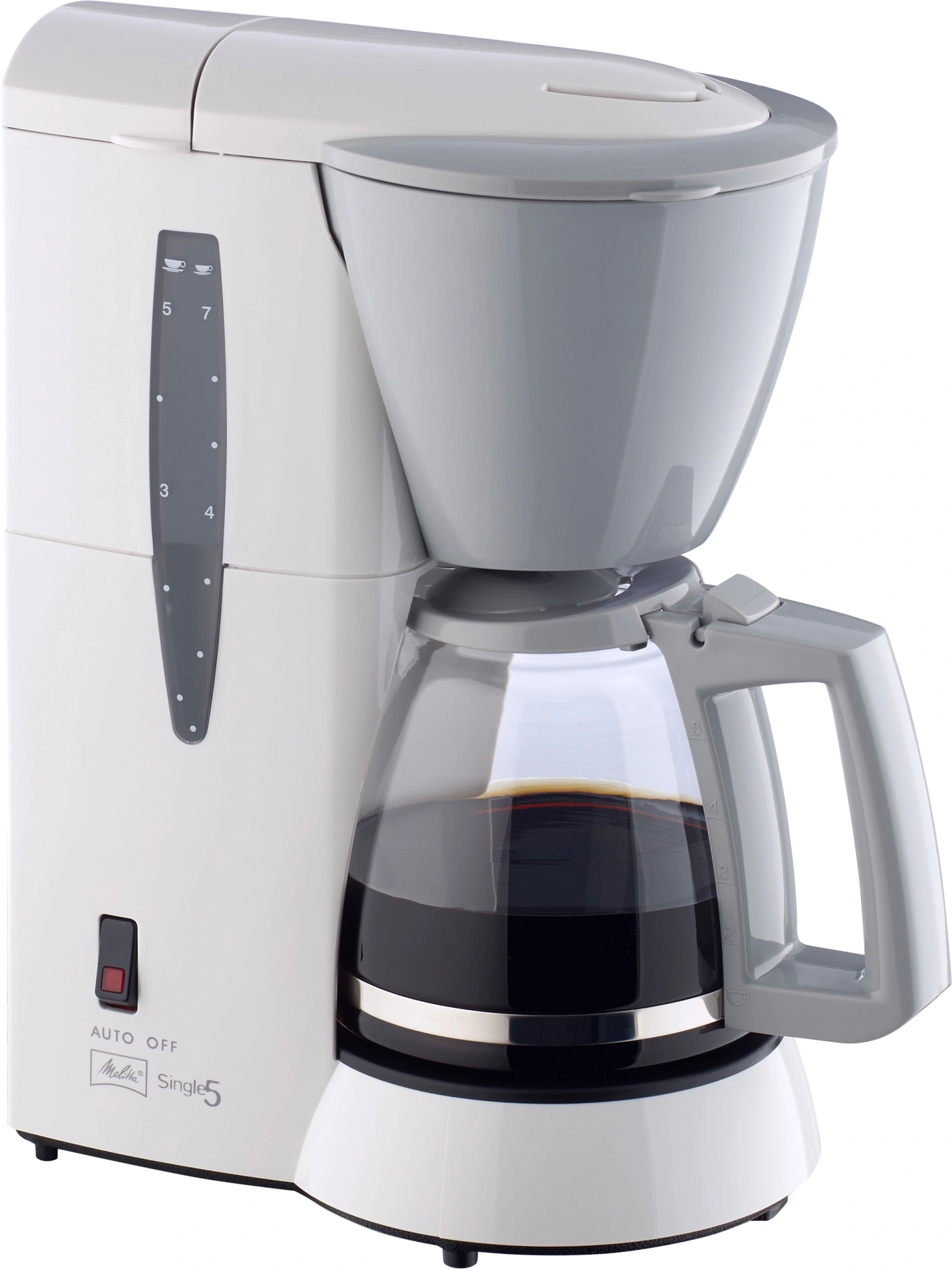 Kaffeemaschine, weiß und grau, mit Kaffeekanne, Melitta Single5, Automatik