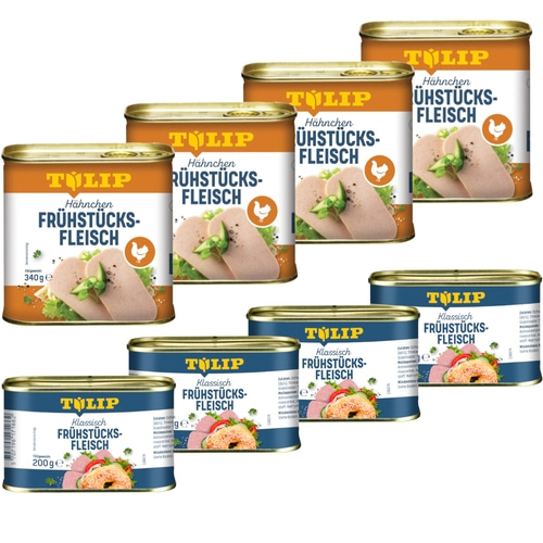 TULIP Bundle 4x Frühstücksfleisch 200g 4x Hähnchen 340g Konserve Delikatesse