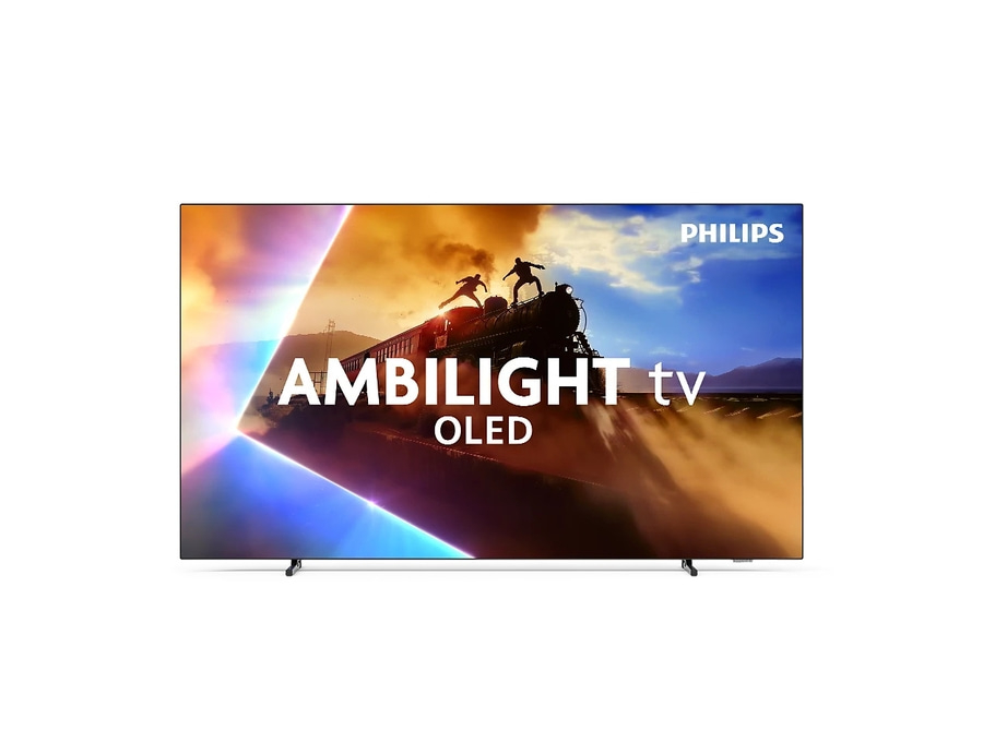 Philips Ambilight TV OLED mit Zugmotiv und Farbverlauf