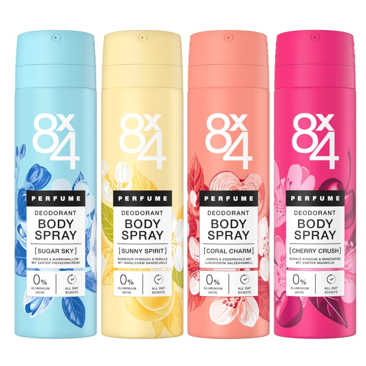vier deodorants in den farben blau, gelb, rosa und pink