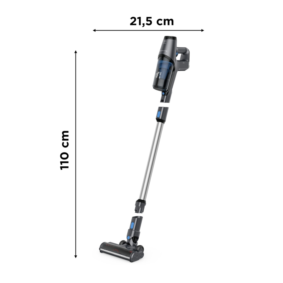 Staubsauger mit Abmessungen von 21,5 cm x 110 cm auf weißem Hintergrund