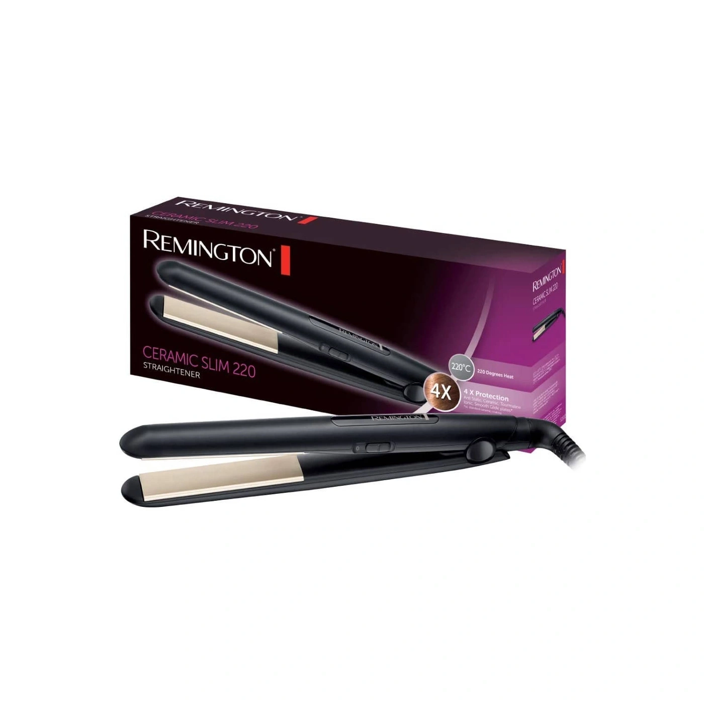 Remington Haarglätter Ceramic Slim 220, 220 Grad Hitze, 4-fach Schutz, schwarz