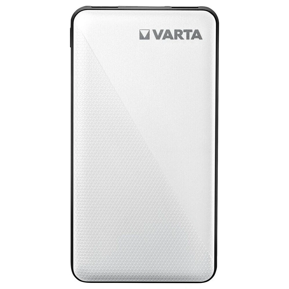 VARTA Powerbank, weiß, rechteckig, mit Logo, Muster, schwarz umrandet