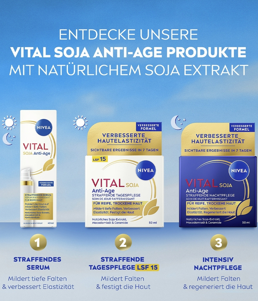 NIVEA Vital Soja Anti-Age Produkte mit natürlichem Soja Extrakt