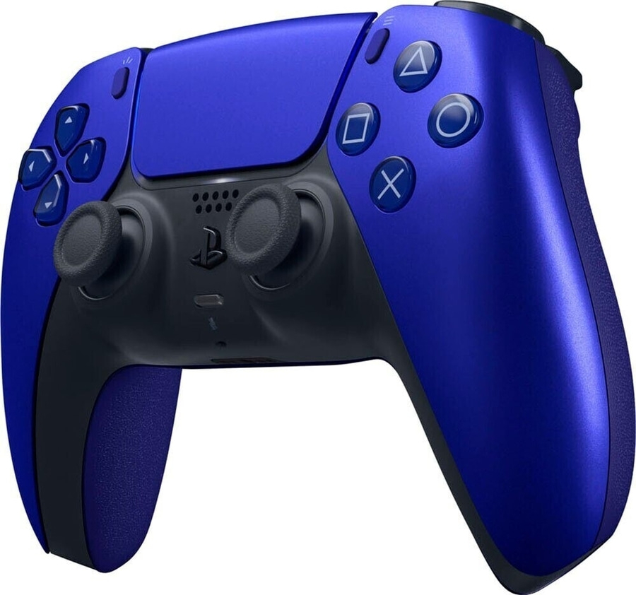 Blauer Playstation 5 Controller. DualSense-Design. Videospiel-Zubehör. Konsole.