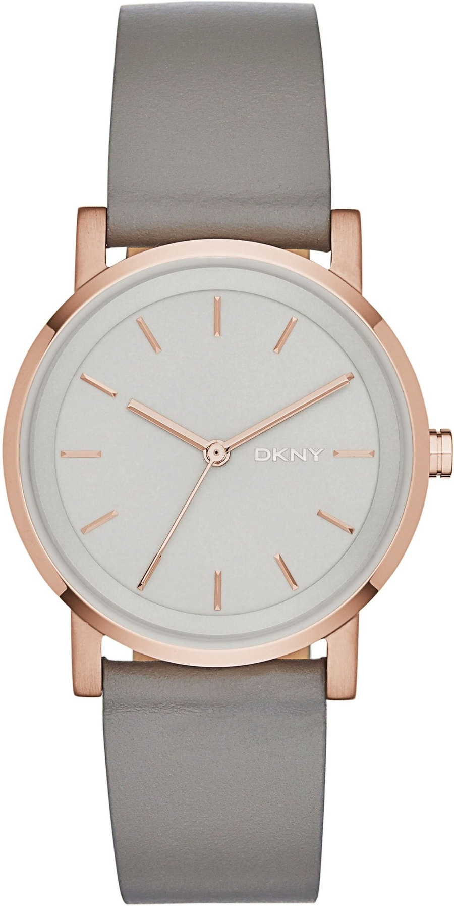 DKNY Damen Armbanduhr SOHO NY2341 Quarzuhr Lederarmband 34mm grau/rosé B-WARE