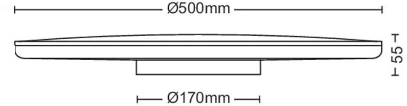 Abbildung einer Leuchte mit den Maßen 500mm, 170mm und 55mm.