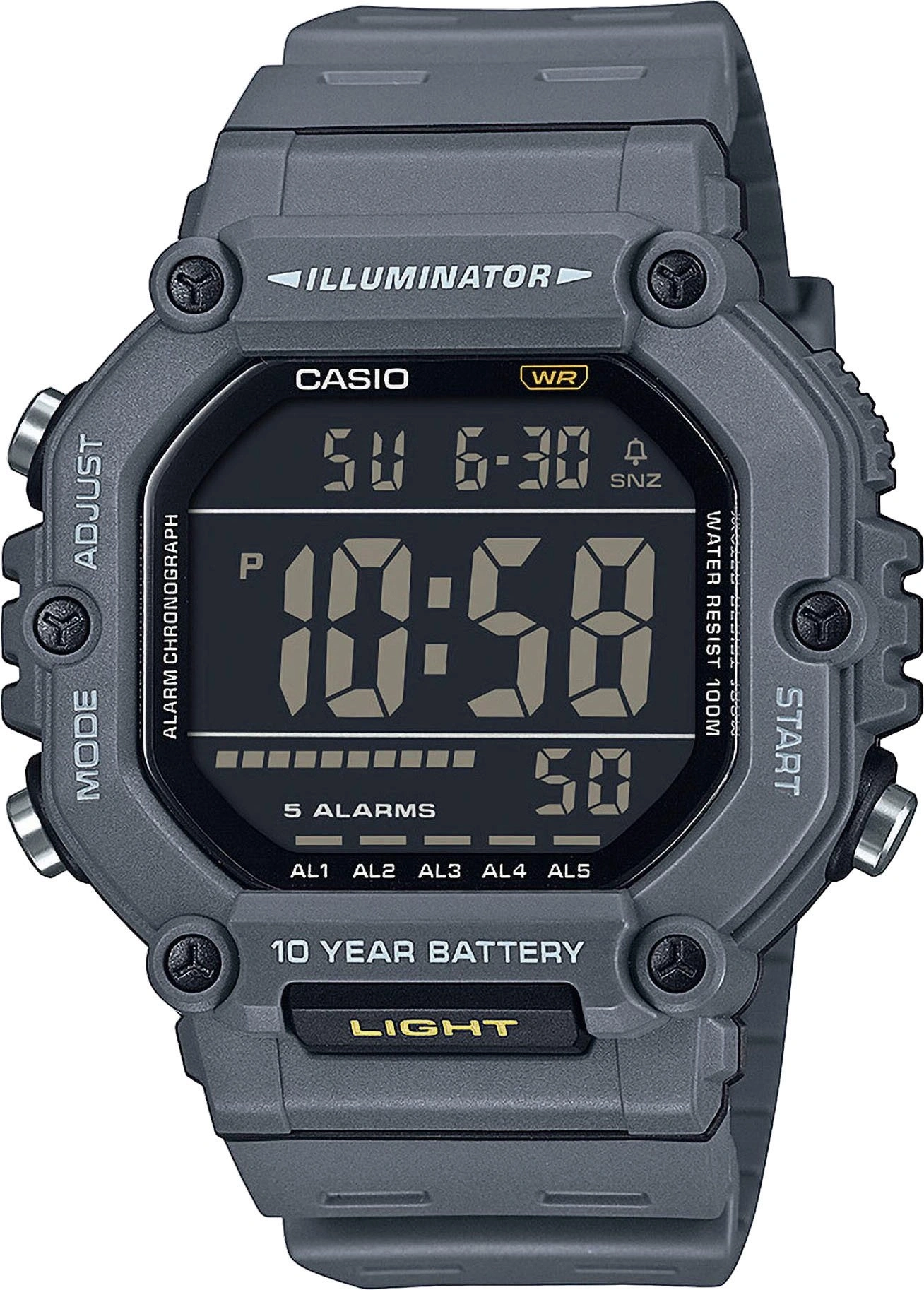 Graue Casio Digitaluhr mit 10-Jahres-Batterie und Illuminator-Funktion