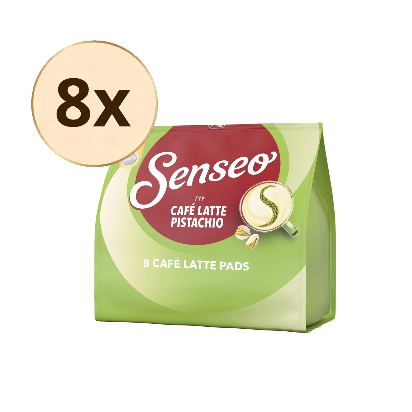 Senseo Café Latte Pistachio 8 Pads Verpackung mit 8x Aufkleber