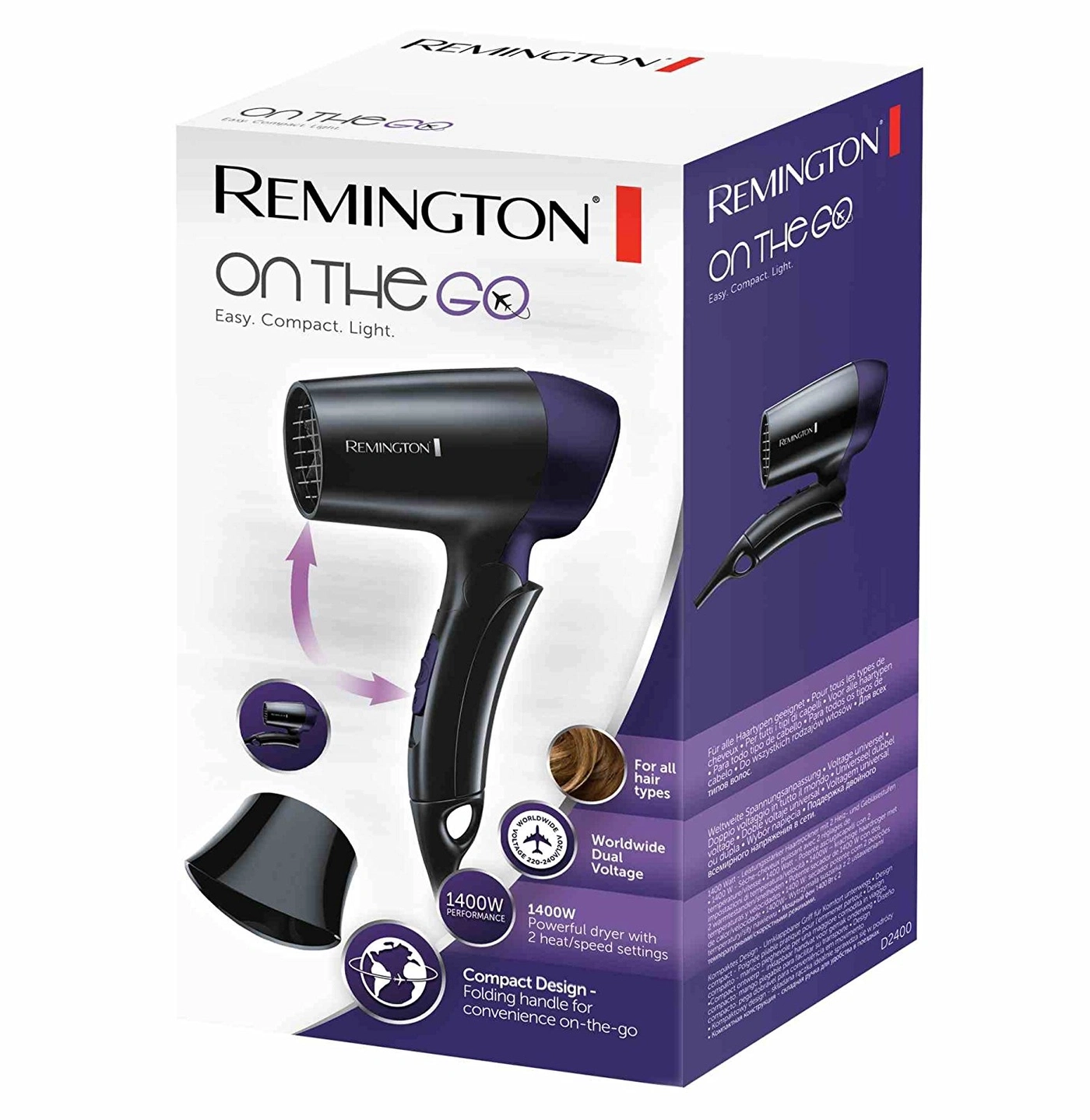 Remington Haartrockner, kompakt, faltbarer Griff, 1400W, für unterwegs, Dual Voltage.