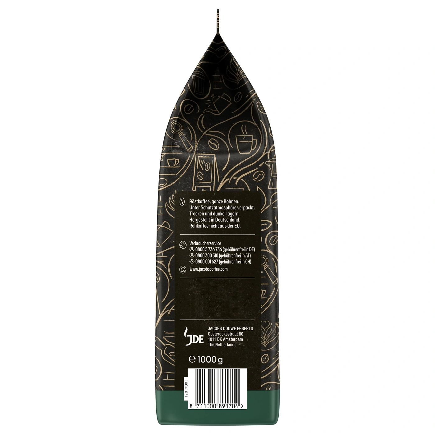Röstkaffee, ganze Bohnen, unter Schutzatmosphäre verpackt, trocken und dunkel lagern.