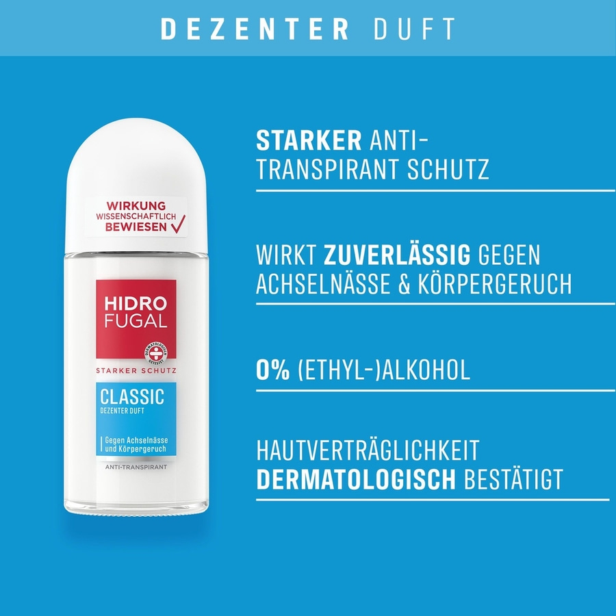 HIDROFUGAL Deo Roll-on CLASSIC Starker Anti-Transpirant Schutz 4 x 50 ml