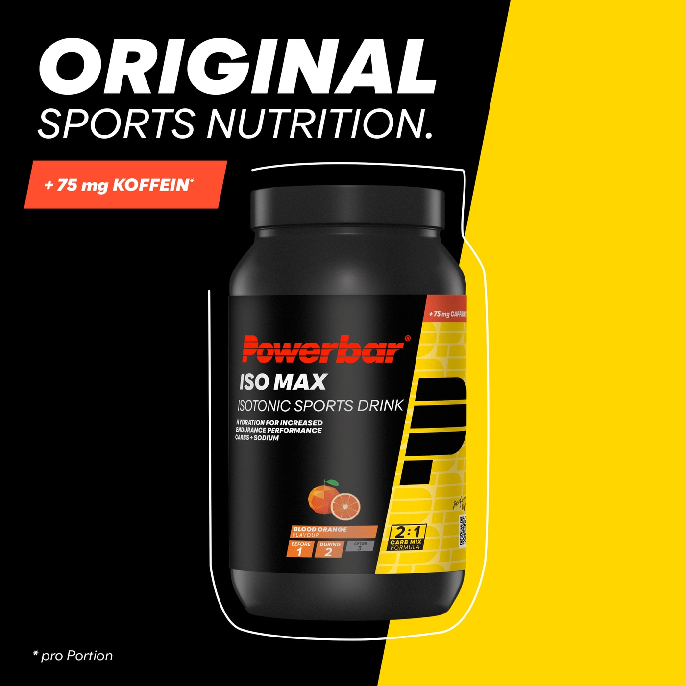 POWERBAR Isomax Blood Orange 1200g Isotonisches Sportgetränk Pulver 75mg Koffein