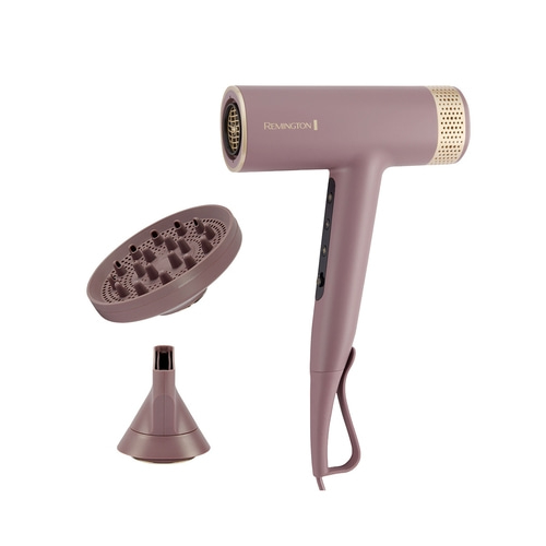 Haartrockner mit Aufsätzen, rosa, Remington, isoliert auf weißem Hintergrund