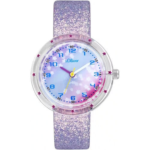 S.OLIVER Kinder-Quarzuhr 2037718 Analog 31 mm lila Glitzer Kunststoff B-WARE