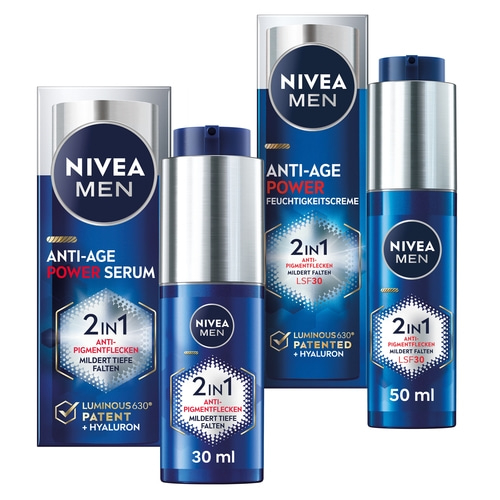 NIVEA MEN Anti-Age 2in1 Power Serum 30ml + 24h Feuchtigkeitscreme 50ml LSF30 Set