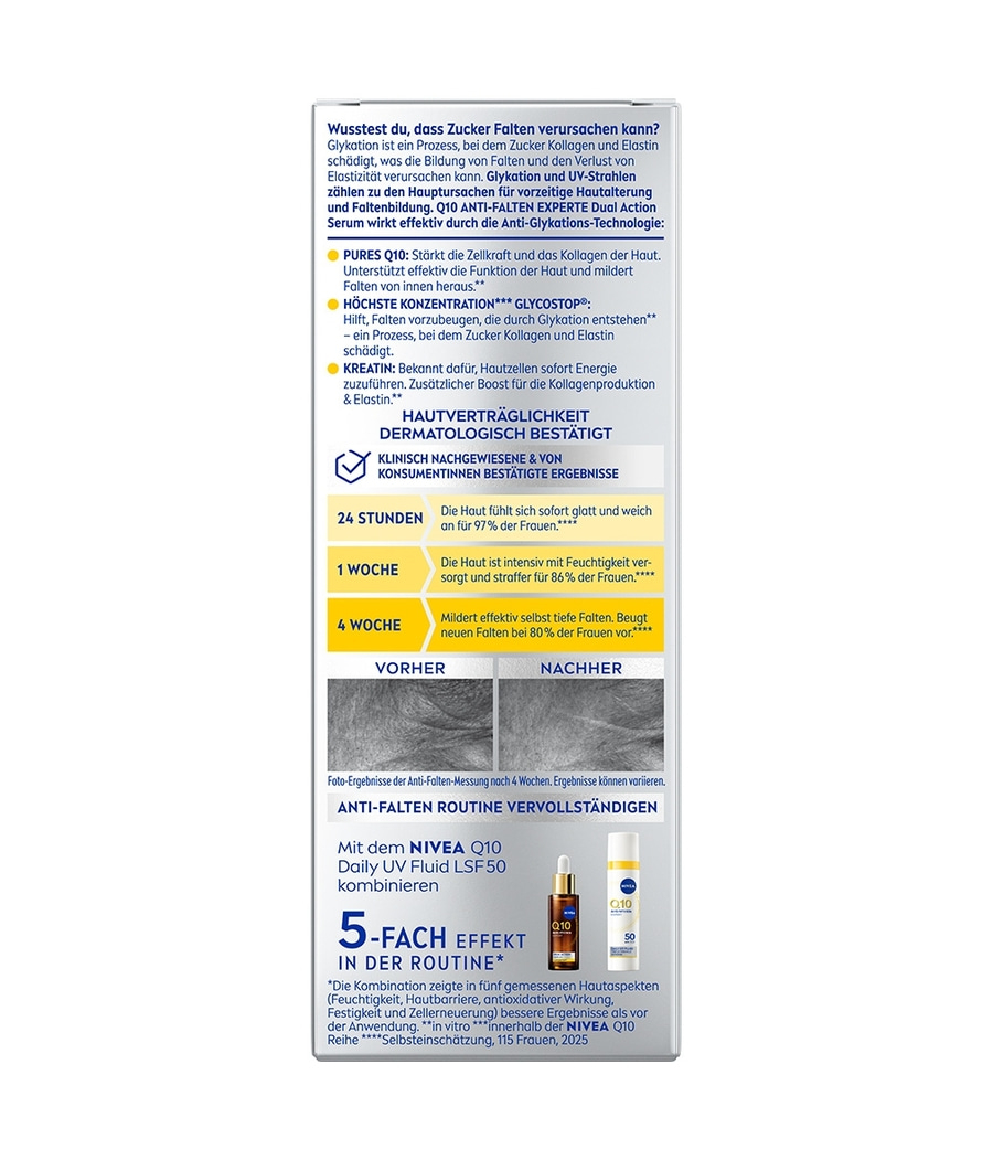 Anti-Falten Routine mit Q10 und Produktbildern.