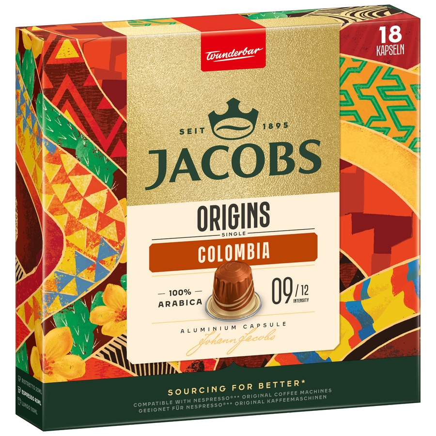JACOBS Kapseln Origins 9 Colombia Nespresso®* kompatible Kaffeekapseln 10 x 18