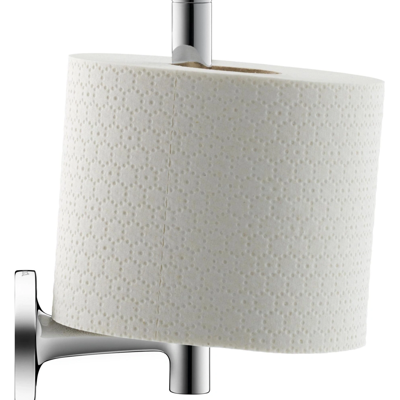 Toilettenpapierrolle auf Halterung, weißes Papier mit Muster, Badezimmer-Accessoire, glänzendes Metall