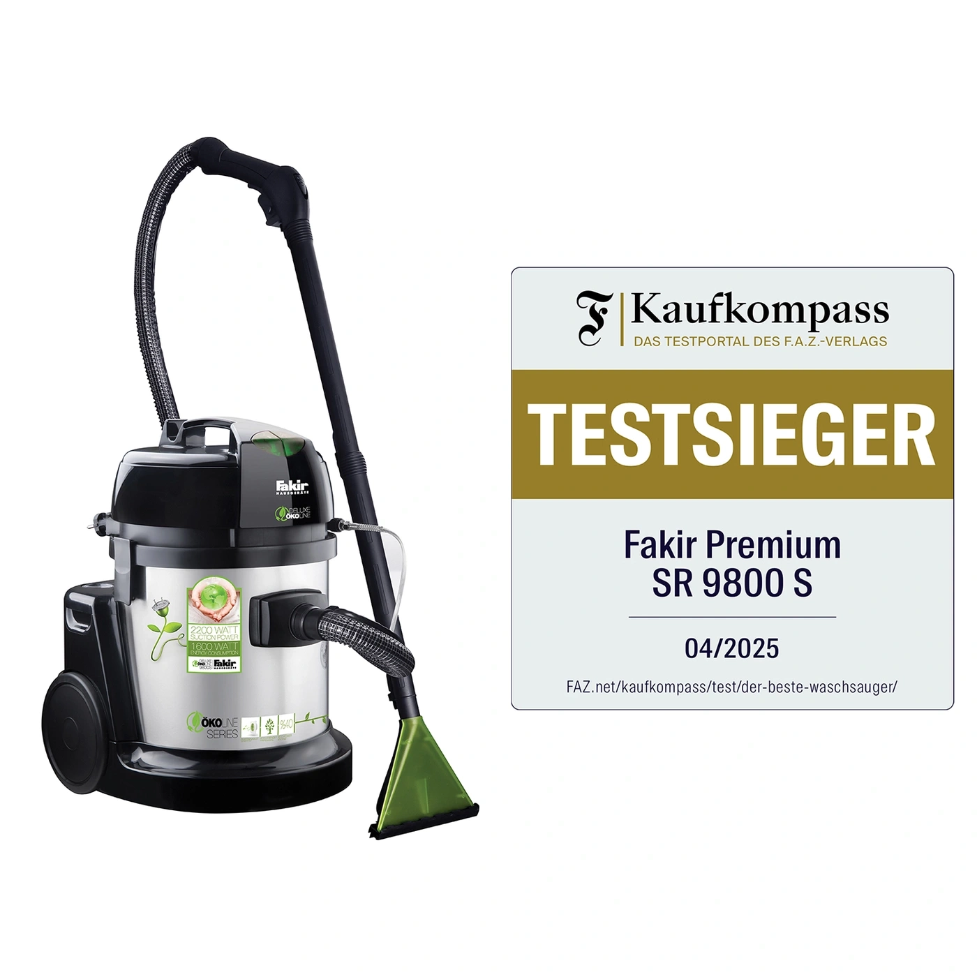 Fakir Premium SR 9800 S, ÖKO line series, 2200 Watt Saugleistung, 1800 Watt Leistung, Testsieger 04/2025, Kaufkompass