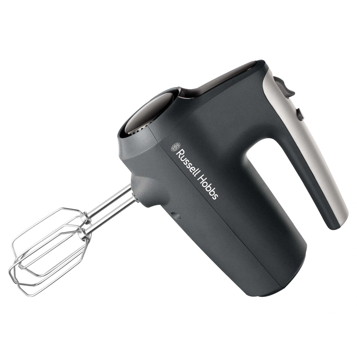 Handrührgerät von Russell Hobbs, grau und silber, isoliert auf weißem Hintergrund
