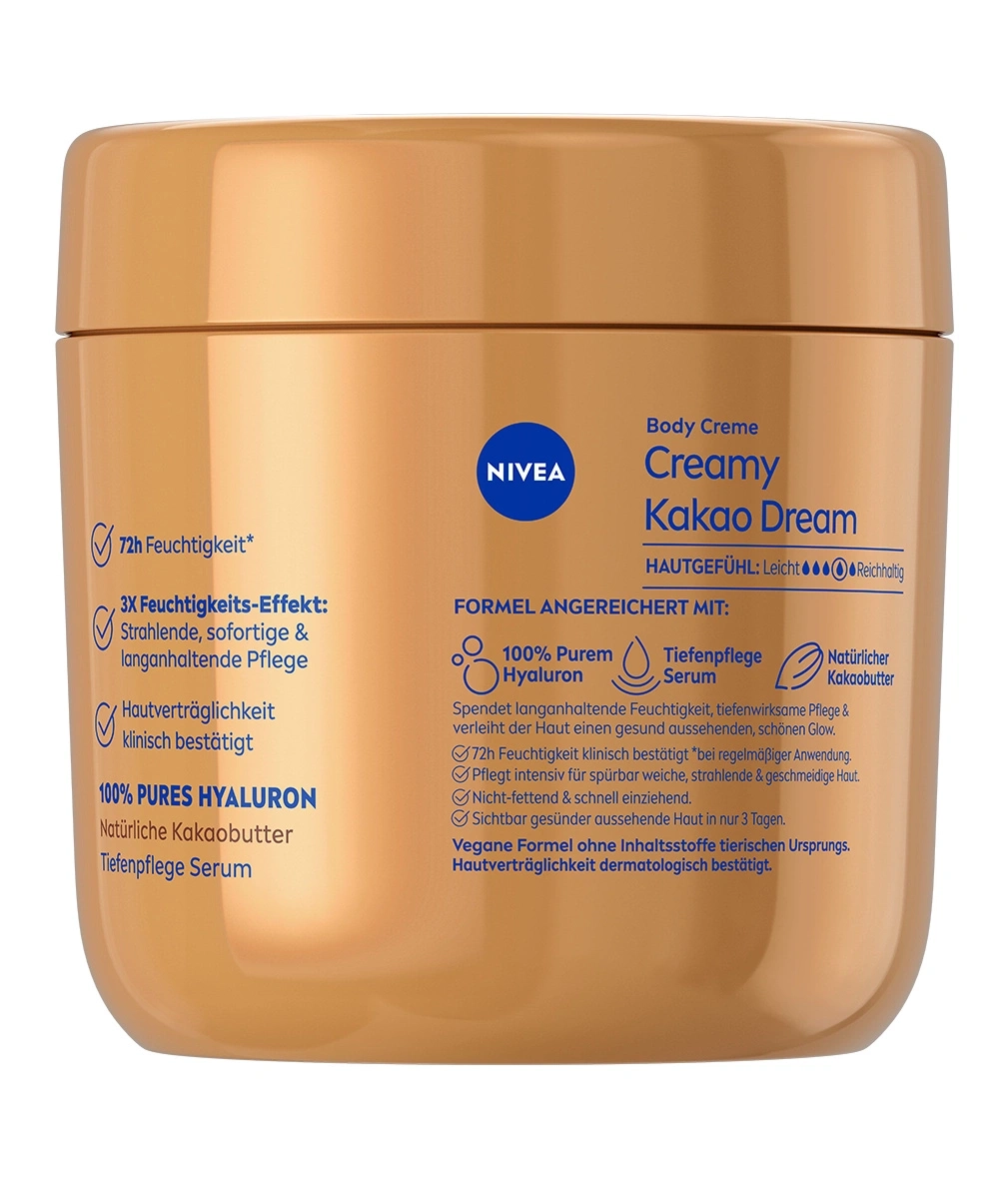 Eine goldene Dose NIVEA Body Cream mit Kakao-Duft.