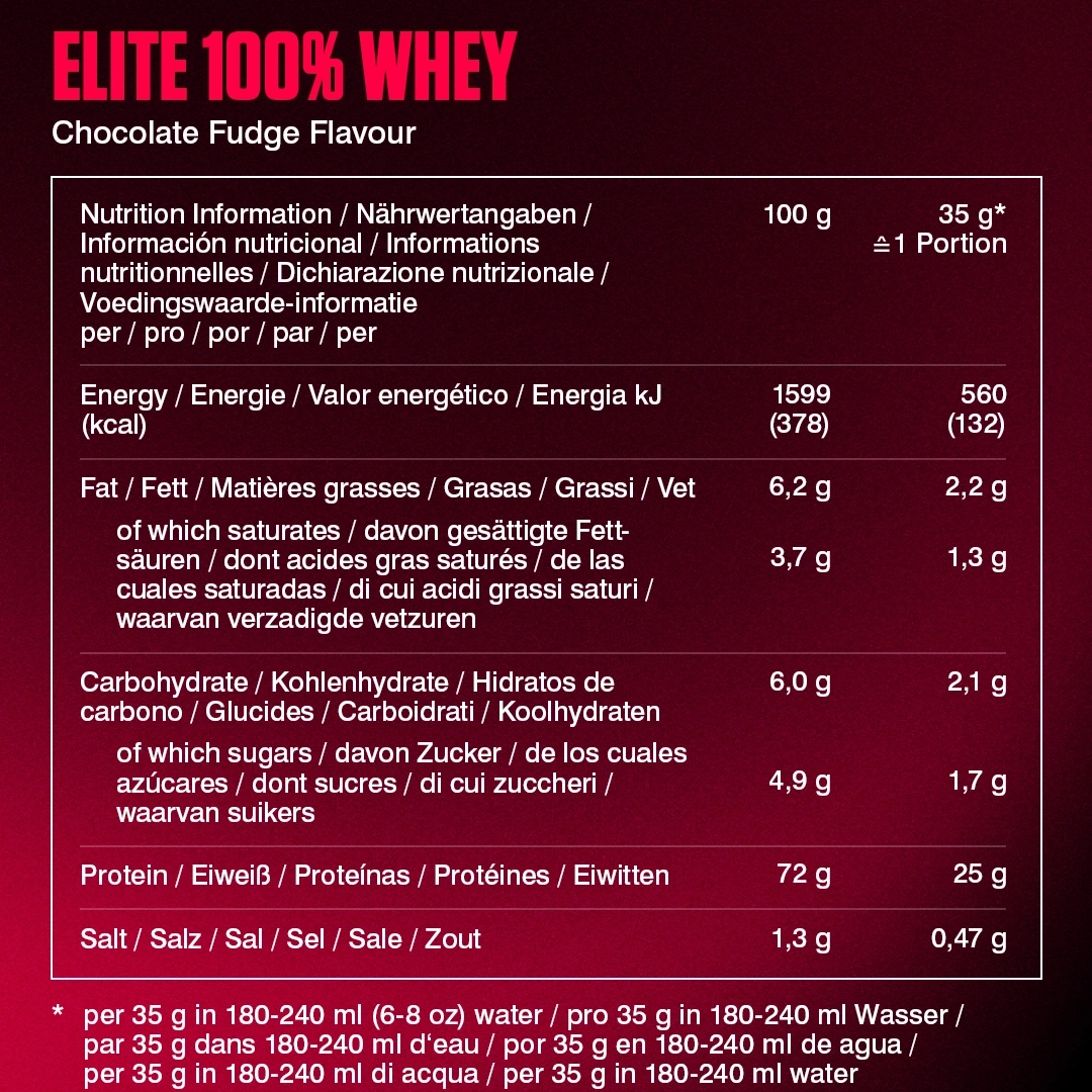 Nährwertangaben für ELITE 100% WHEY Schokoladen-Pudding-Geschmack