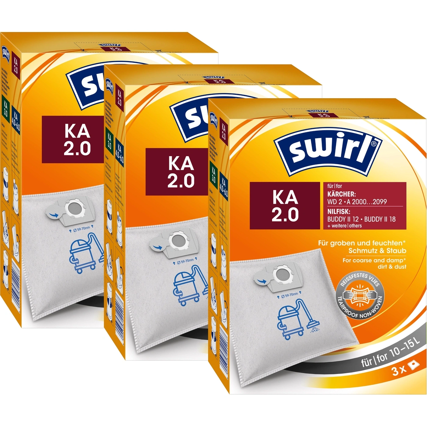 Swirl Staubsaugerbeutel KA 2.0, 3er Packung, für groben und feuchten Schmutz