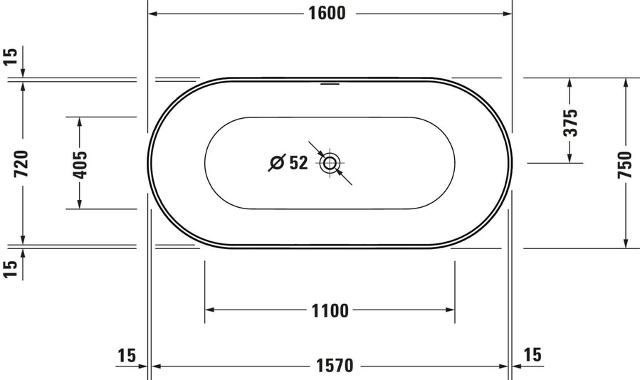 DURAVIT DuraKanto Oval Badewanne 1600x750 mm  Wanne Weiß 2 Rückenschräge