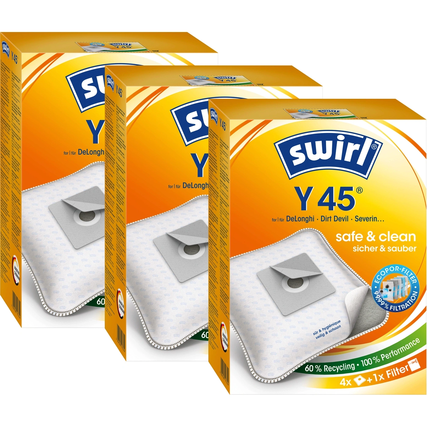 Swirl Y45 Staubsaugerbeutel für DeLonghi, Dirt Devil, Severin, sicher und sauber
