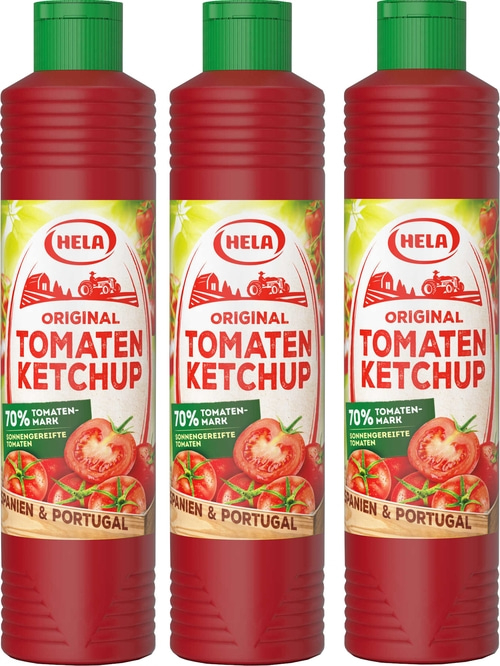 3 x Hela Ketchup Original Tomaten Ketchup 800 ml Flasche Tomatenketchup