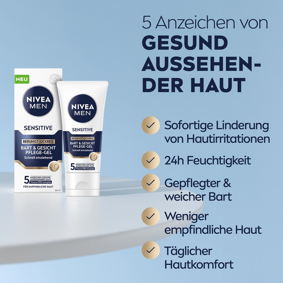 NIVEA MEN Bart & Gesichtspflege Gel Sensitive 24h Feuchtigkeit lindernd 2 x 50ml
