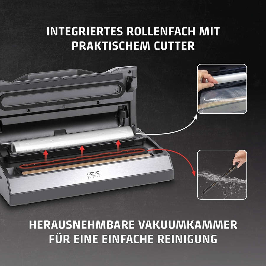 Vakuumiergerät mit Rollenfach und Cutter für einfache Reinigung
