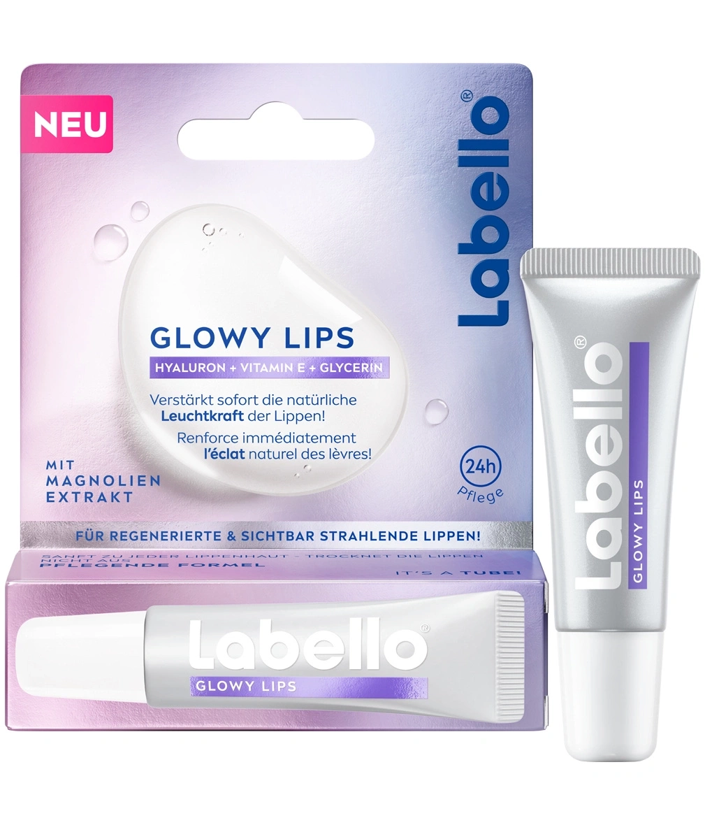Labello Glowy Lips Lippenpflege mit Hyaluron und Vitamin E.